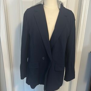 Lou & Grey LOFT Ponte Knit Women's Navy Blazer w removable gray hood size large